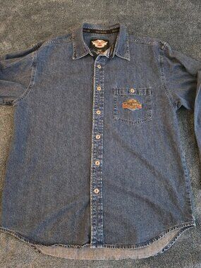 Harley Davidson Embroidered HOG Long Sleeve Shirt Button Up Cotton Size L